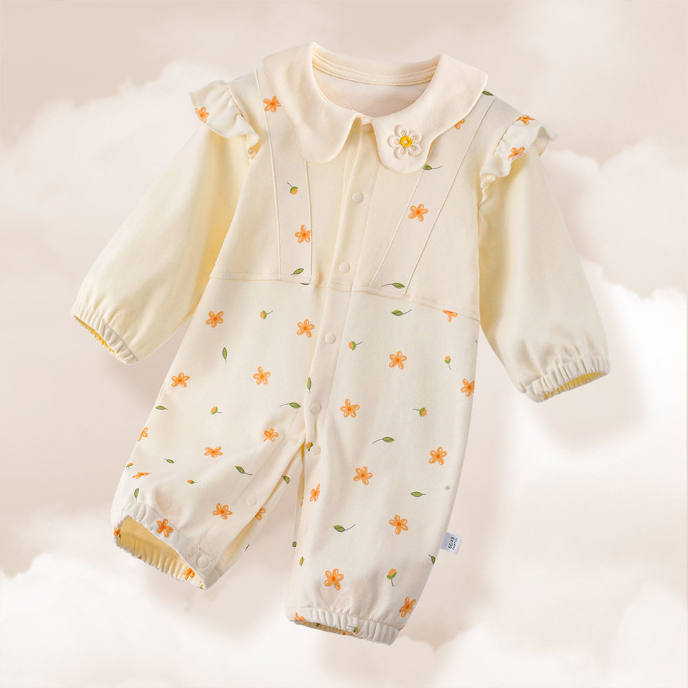 Baby clothes spring and autumn pure cotton men and women Baby floral jumpsuit long sleeve romper air conditioning clothes source manufacturer