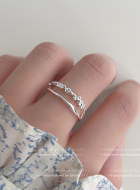 小众设计双层花朵戒指女小清新甜美韩系百搭食指戒开口可调节指环