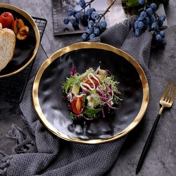 European-style gold-plated Western food steak plate creative dish plate household ceramic salad plate tableware round fruit plate wholesale