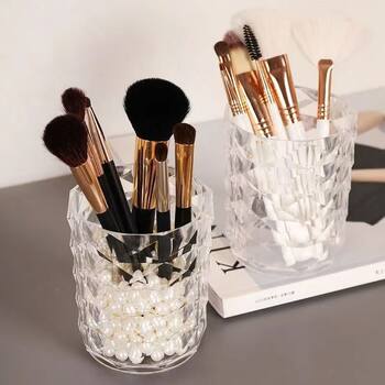 Diamond Pattern Makeup Brush Storage Tube Desktop Transparent Makeup Eyebrow Pencil Brush Bucket Stationery Pen Holder Eyebrow Brush Eye Shadow Brush Export