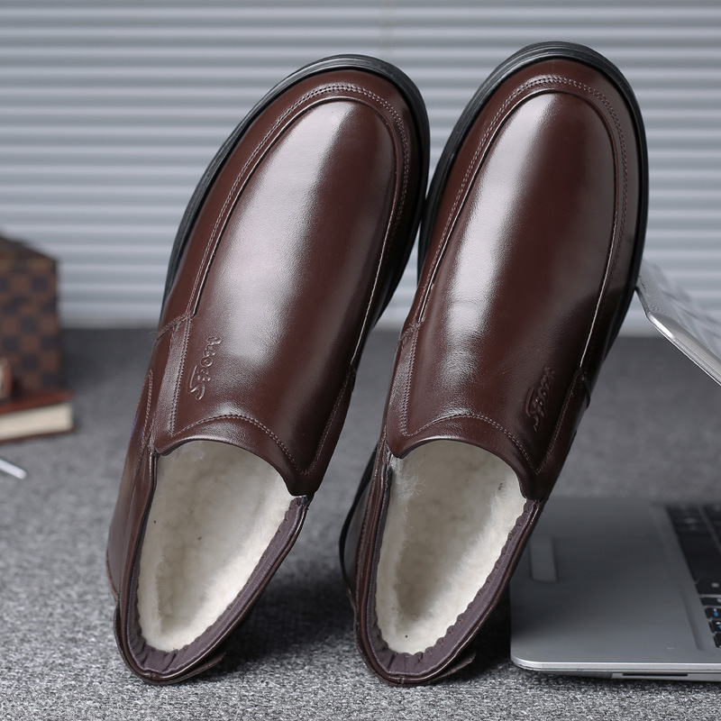 高档中年爸爸男式头层牛皮加绒棉鞋高帮棉鞋中老年皮鞋2025冬季 - 图2