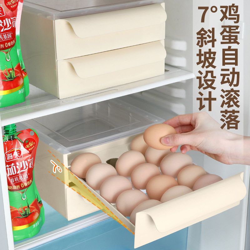 Food-Grade Egg Storage Box for Refrigerator, Household Egg Tray, Double-Layer Drawer-Type Egg Preservation Box, Kitchen Organization Tool