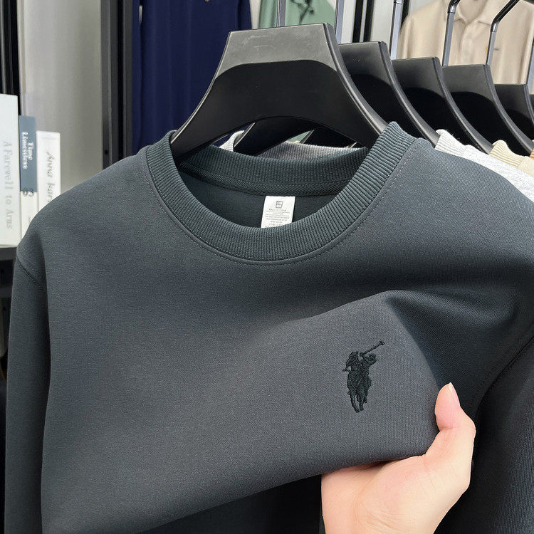 跨境重磅380克刺绣男士卫衣2026春季新款圆领休闲打底长袖卫衣男