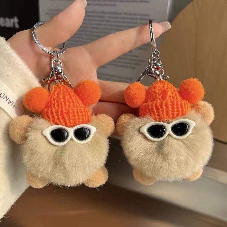 Imitation Rex Rabbit Fur Little Coal Ball Elf Car Keychain Pendant Ins Internet Celebrity Cute Plush Doll Bag Charm