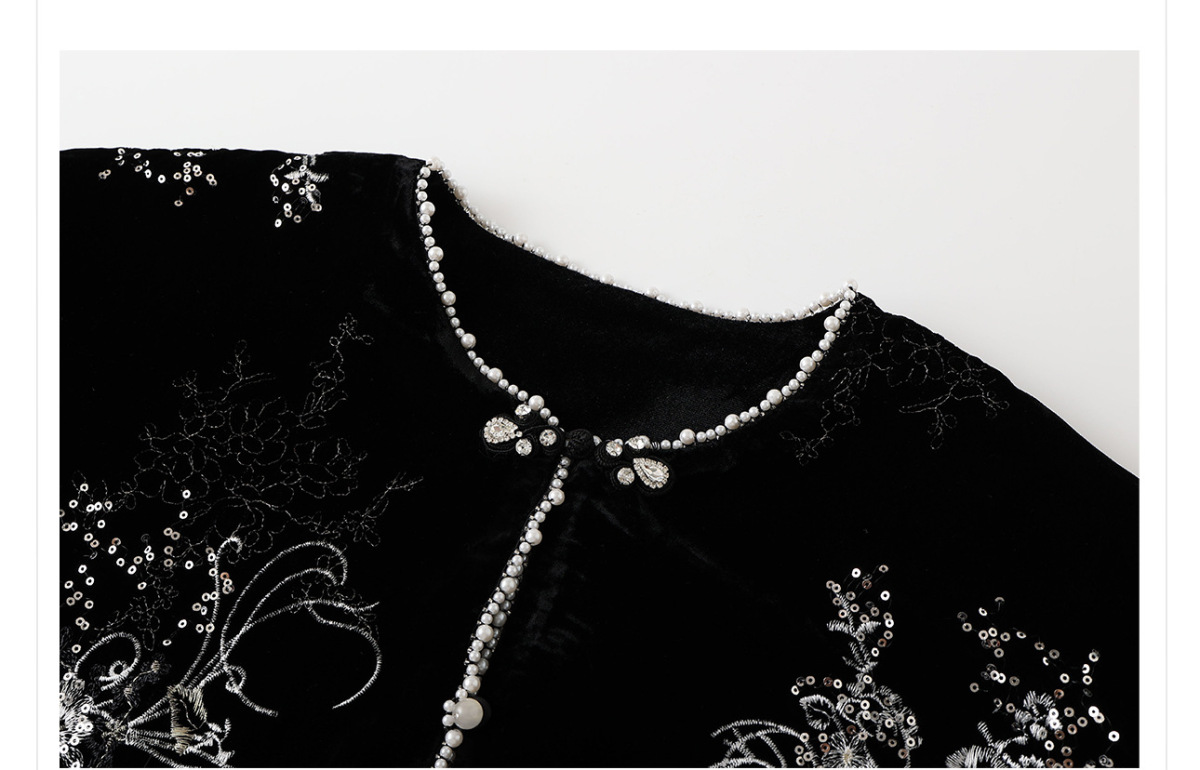Bộ đầm nữ cổ tròn dài tay thêu sequin đính cườm kèm chân váy đuôi cá — váy, áo khoác