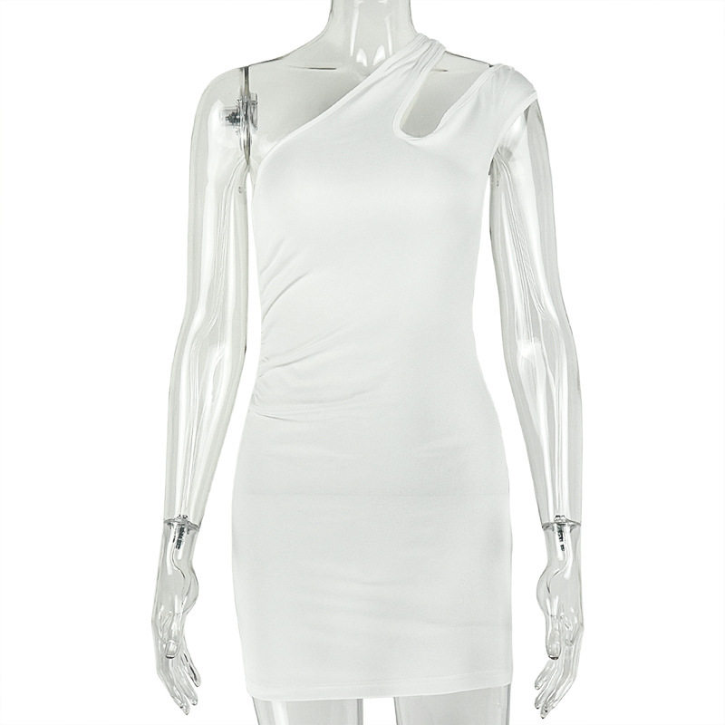 Asymmetrical Bodycon Dress Stylish Design Short Sleeve Slim Fit Solid Color Casual Wear for Women Wholesale