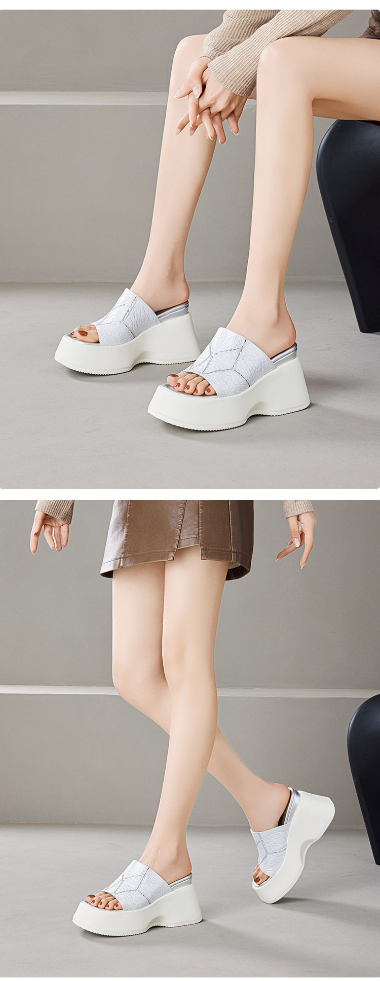 Sandal cao gót nữ hở mũi đế platform gót 10 cm — Áo khoác sáng chi tiết 6