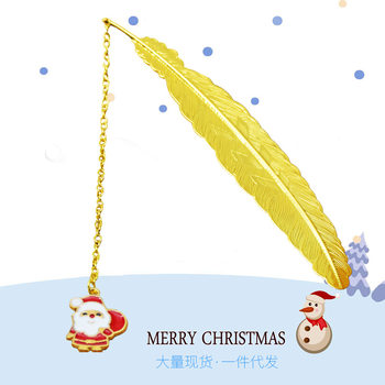 Simple cartoon feather metal bookmark Christmas gift series Classic retro alloy pendant super cute