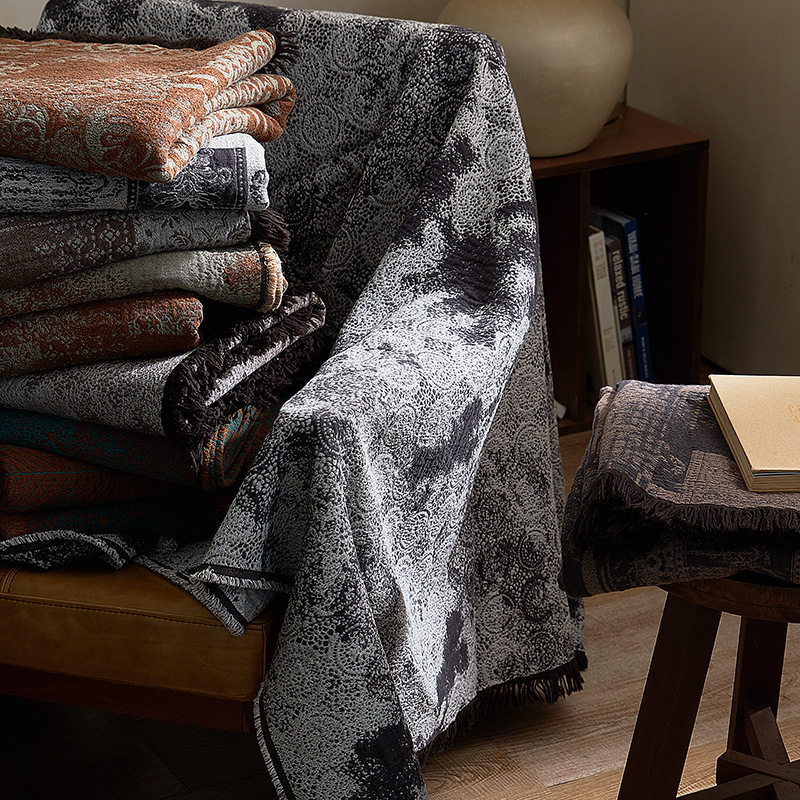 Palace Retro Yarn-dyed Woolen Cotton Blanket Casual Tassel Cover Blanket Cross-border Foreign Trade Blanket Sofa Blanket Office Nap