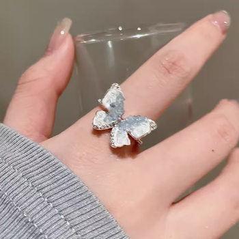 Blue Ice Butterfly Open Finger Ring Summer Niche Design Light Luxury Ring 2024 New Explosions Ring