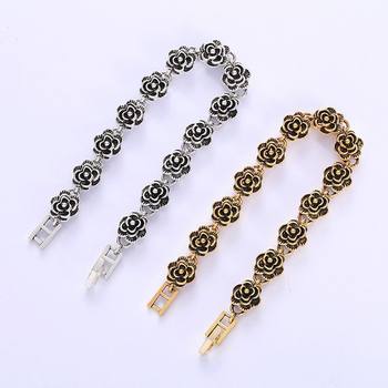 Trendy Retro Black Rose Bracelet European and American Cuban Accessories Personalized Hip-Hop Street Style Trendyy Accessories New Style