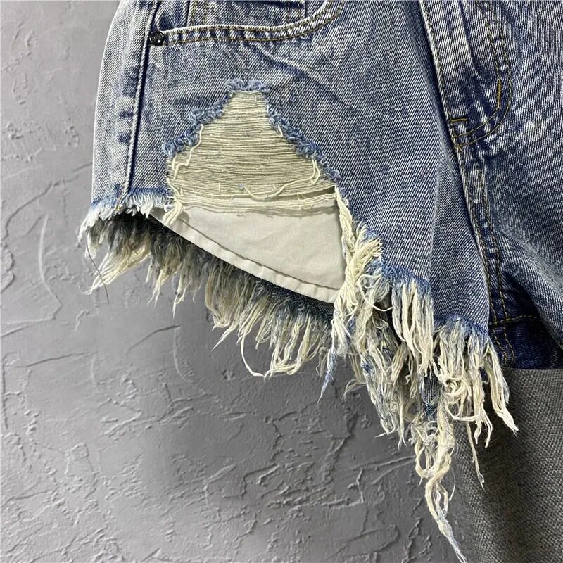 Womens Vintage High Waisted Distressed Denim Shorts Frayed Hem Pocket Details Sexy Low Rise A Line Summer Casual