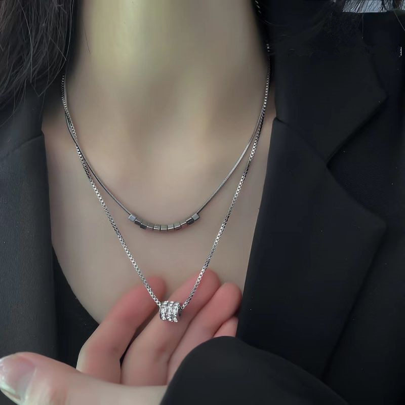 Double-layer Stacked Flash Diamond Necklace Women's Small Man Waist Silver Collarbone Chain Fashion All-match Light Luxury High-end Jewelry Accessories