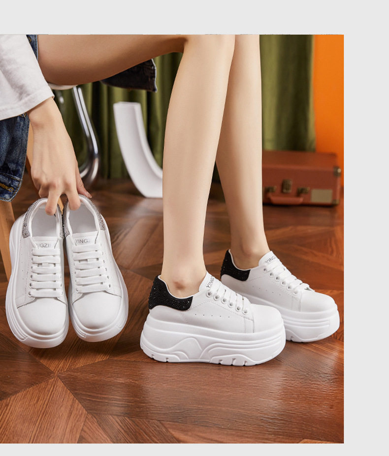 Giày sneaker nữ chunky đế dày màu trắng phong cách thể thao — Trắng, đen, Bạc chi tiết 11