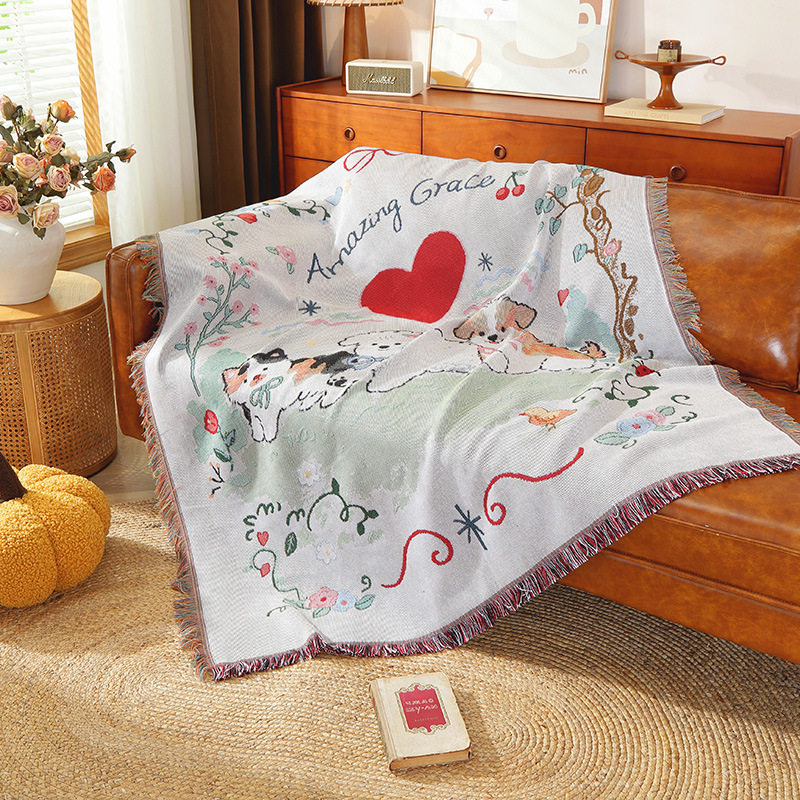 Foreign Trade Custom Pattern Light Luxury Jacquard Tapestries Cotton Blanket Sofa Towel Office Nap Cover Blanket High-end Gift Blanket