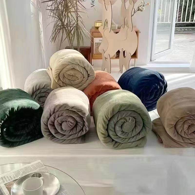 Home-Use Ins-Style Four-Season Double-Sided Flannel Couple's Casual Blanket, Class a Bed Sheet, Multi-Functional Air-Conditioning Quilt, Solid Color Factory