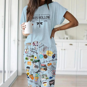2025 Cartoon Homewear Set European and American Cross-Border New Printed Women's Short-Sleeve T-Shirt Long Pod Customization
