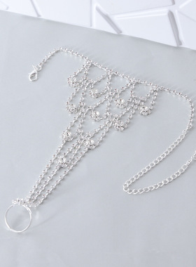 欧美爆款新娘水钻手链首饰配饰个性时尚手背链戒指一体链手链饰品