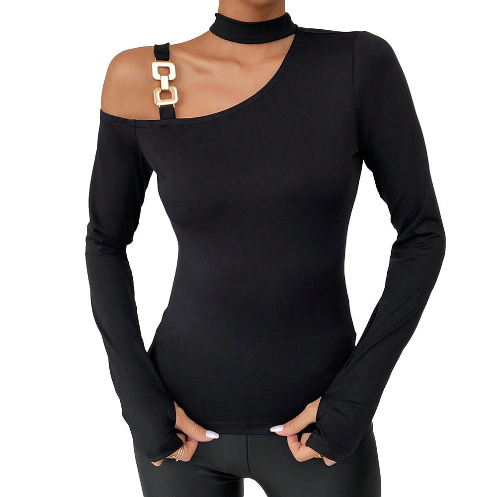 Womens Knitted Long Sleeve Top Sexy Halter Neck Slim Fit Lightweight Fabric Spring Summer Fashion Wholesale