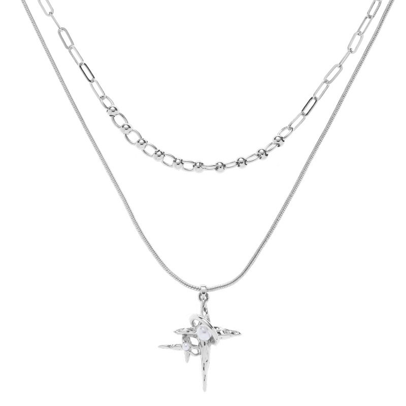 Simple Style Four Mans Star Pearl Necklace Women's All-match High-end 2024 New Style Clavicle Chain Small Fresh and Exquisite Necklace