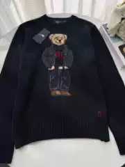 Rl/Scanable 25-Year-Old Bear Autumn and Winter New Pure Cotton Heavy Embroider Cartoon Round Neck Knitted Sweater Women's Casual