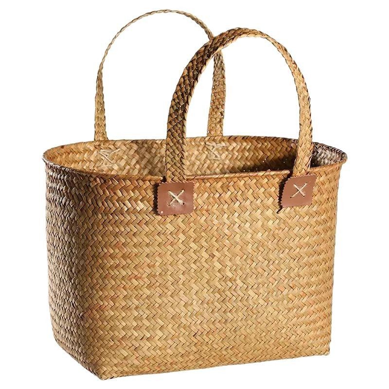 Japanese high-end shopping basket picnic basket woven portable gift bag oval straw basket storage basket shopping basket