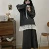 Plus Size Women's Autumn and Winter Design, Gentle Style Lace Splicing Sweater Top + Slimming Look Skirt Two-Piece Set