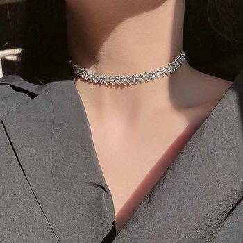 Simple full diamond necklace choker collar Japanese and Korean Internet celebrity personalized clavicle chain wholesale trendy necklace Fashion necklace