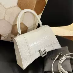 B Crocodile Pattern Hourglass Bag High Version European and American Retro Light Luxury Genuine Leather Handbag Women's Crossbody Cowhide Small Bag