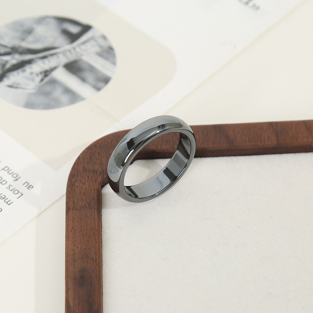 黑胆石戒指抛光对戒4T弧面戒指情侣简约饰品批发素圈指环配饰