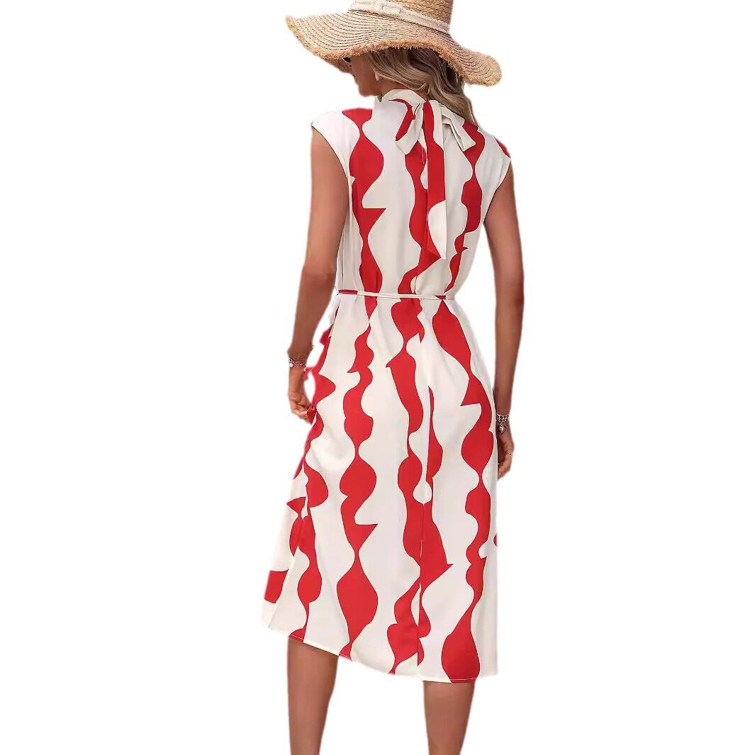 Summer Womens Irregular Print Tank Top Dress Mid Length Casual Style Lightweight Fabric Wholesale Available