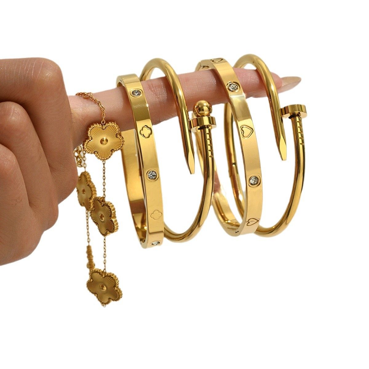 欧美热卖时尚不锈钢金色手镯不易褪色18K不锈钢首饰gold bangles