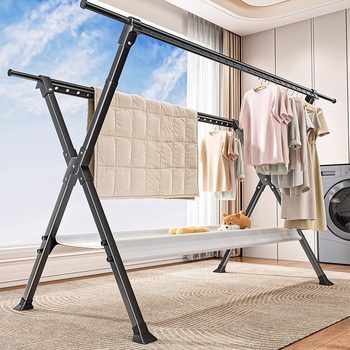 Xingyou Adjustable Floor-Standing Clothes Drying Rack for Indoor Home Use, Balcony Folding Telescopic Clothes Hanger, Mobile Quilt Drying Artifact
