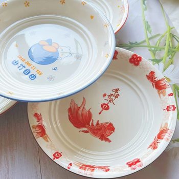 Large Stock of 10inch Dumpling Plates, Ceramic Underglaze Colored Draining Plates, Tableware for Home Use, Deep Plates for Serving Dumplings, Household Dishes