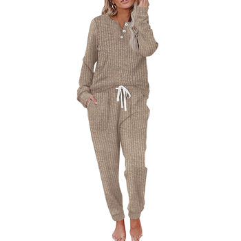 2025 Cross-Border European and American New Two-Piece Women's Casual Pocket Suit Buttoned Sweatshirt Pants Sports Suit