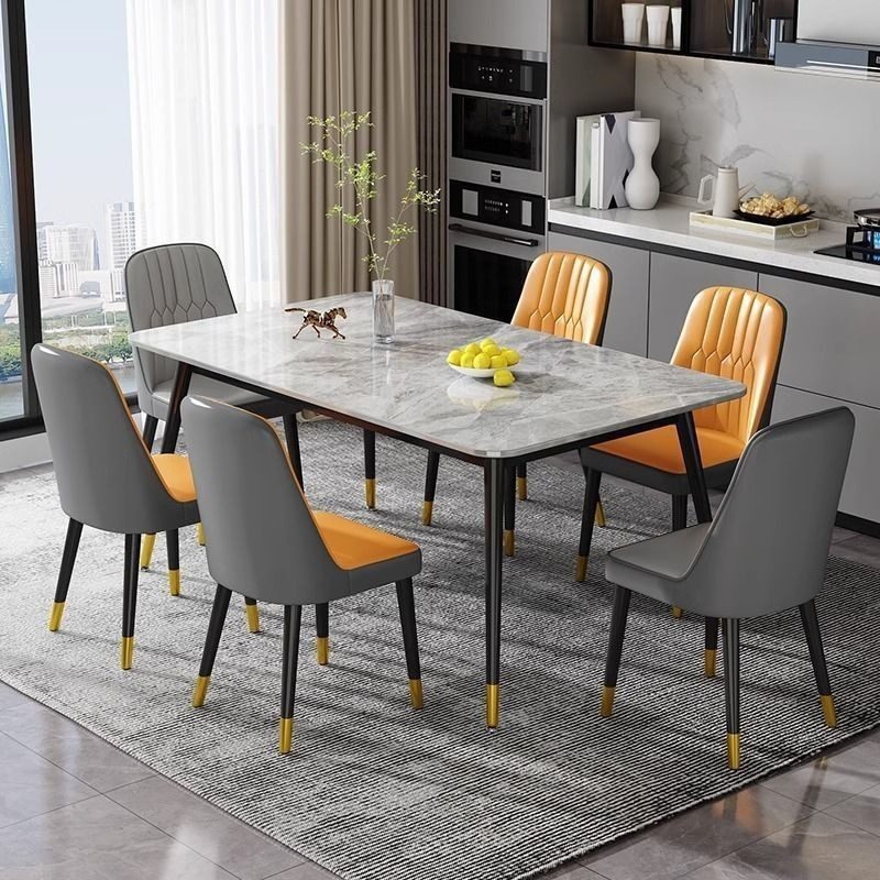 餐桌岩板轻奢现代简约家用小户型饭桌客厅桌子长方形餐桌椅组合