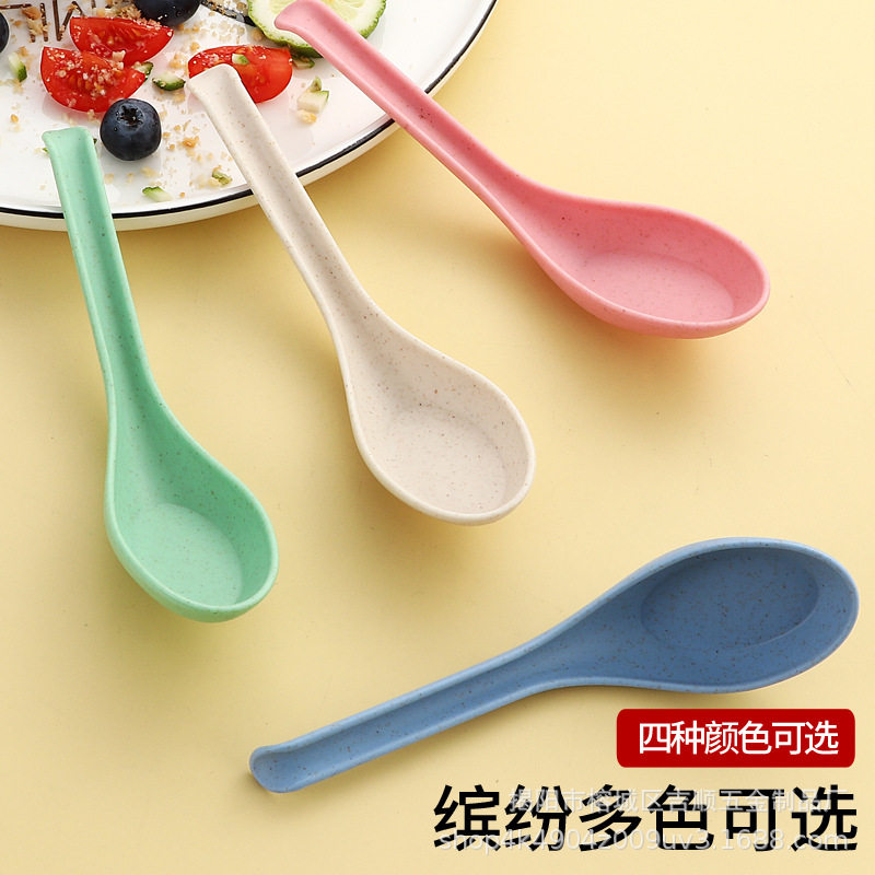 Wheat Straw Plastic Spoon Small Spoon Household Baby Spoon Long Handle Spoon Ramen Spicy Hot Spoon Commercial Soup Spoon