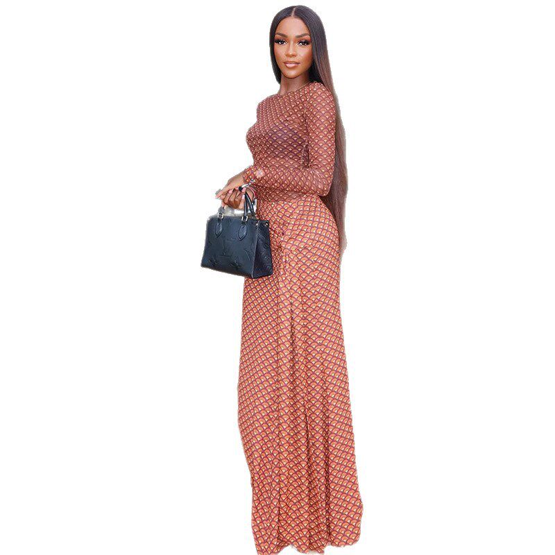 A Line Dress Ruffled Design Tie Detail Long Sleeve Round Neck Casual Vacation Wear Wholesale Available