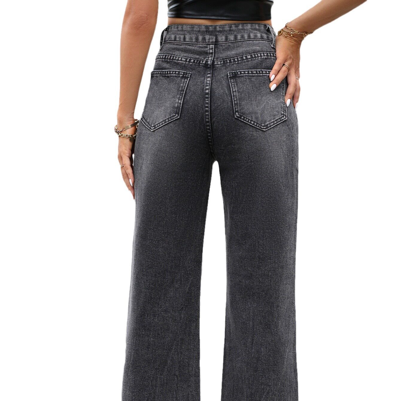 High Waisted Loose Fit Denim Trousers Slimming Design Trendy Style Comfortable Fabric Casual Wear for Women Ready