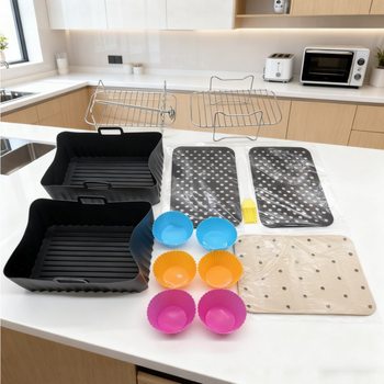 Amazon Air Fryer Accessories Double-Layer Grill Steaming Rack Stainless Steel Rectangular Double Pot Barbecue Rack Skewer Rack