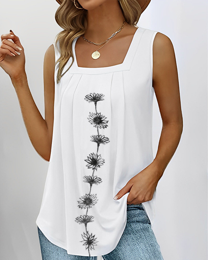 Ruffled Square Neck Sleeveless T Shirt Casual Style Versatile Fit Lightweight Fabric Perfect for Summer Wholesale