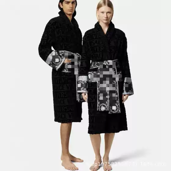 European Cross-Border Fanjia Luxury Pure Cotton Bathrobe Medusa Jacquard Couple Men and Women All-Season Bathrobe Pajamas Long Style