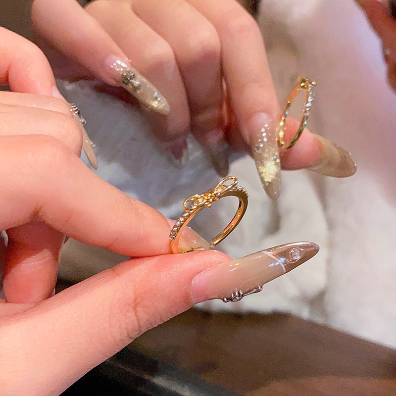 韩系精致锆石素圈戒指女开口可调节食指戒轻奢小众个性设计感指环