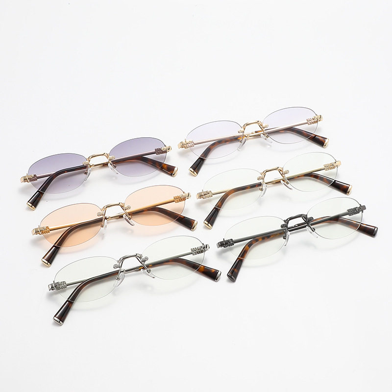 Photochromic Rimless Glasses Korean Style Retro Cross-Border Trendy Round Anti-Blue Light Flat Frame High-End Fashion Glasses