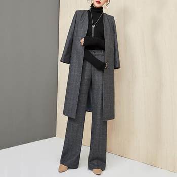 2025 New Women's Autumn and Winter Mid-Length Two-Piece Pants Woolen Jacket Wide Leg Pants Casual Fashion Suit Women's Trendy