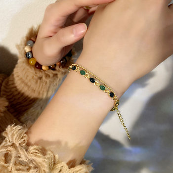 European and American Cross-border Fashion Emerald Double-layer Bracelet Women's Jewelry High-end Sense Summer Niche Personality All-match Bracelet