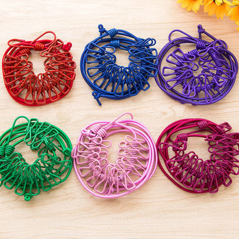 Travel portable 12-clip drying rope elastic clothes clip clothes rope clothes hook clothes rope