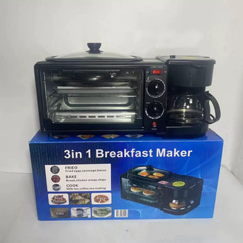 Foreign Trade Cross-Border Three-In-One Breakfast Machine Household Multi-Functional Toaster Oven Coffee Machine Bread Machine Factory