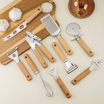 Handle Stainless Steel Small Kitchen Utensils Egg Beater Miscellaneous Peeling Knife Set Pizza Cheese Knife Kitchen Gadgets Beech Wood