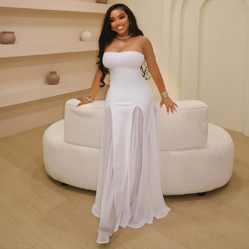 A Line Strapless Dress Sheer Design Waist Defining Slim Fit Casual or Party Wear Wholesale Available